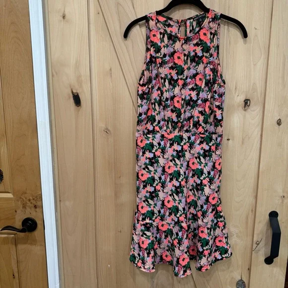 J Crew Mercantile Ruched Waist Dress Size 4 Neon Floral Flounce - Picture 4 of 16